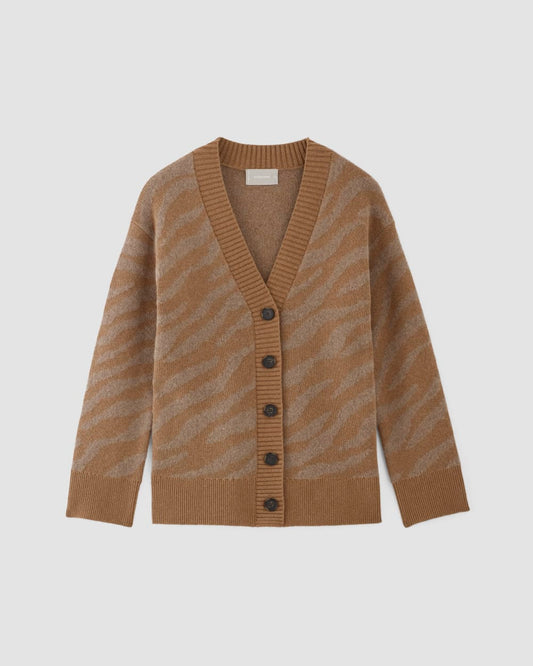 The Alpaca Tiger Jacquard Cardigan | Camel / Medium Brown