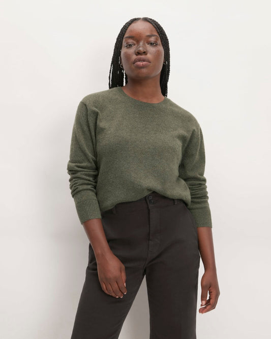 The Classic Crew in Cashmere | Heathered Army Green
