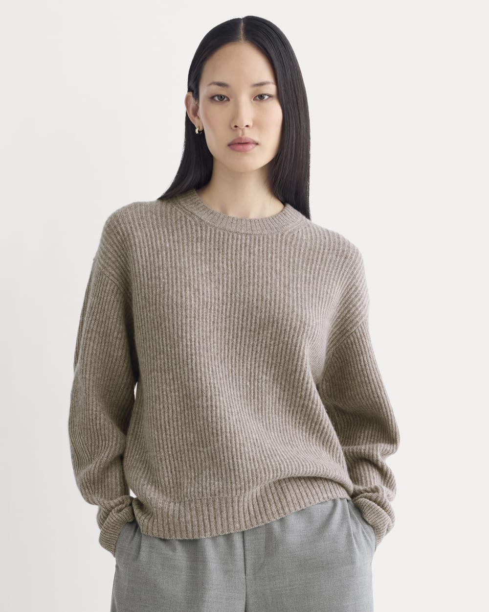 The Cocoon Crew in Wool Cashmere | Light Heathered Taupe