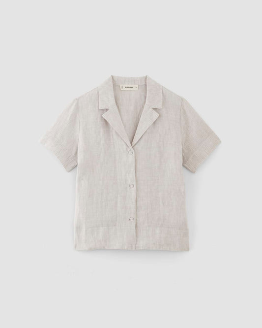 The Notch Shirt in Linen | Stone / White