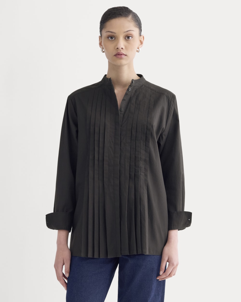 The Pleated Shirt in Silky Cotton | Black