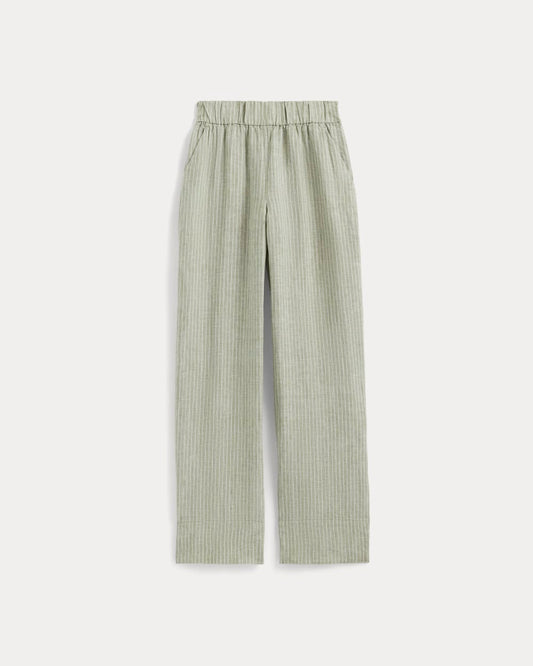 The Linen Easy Pant | Oil Green / White