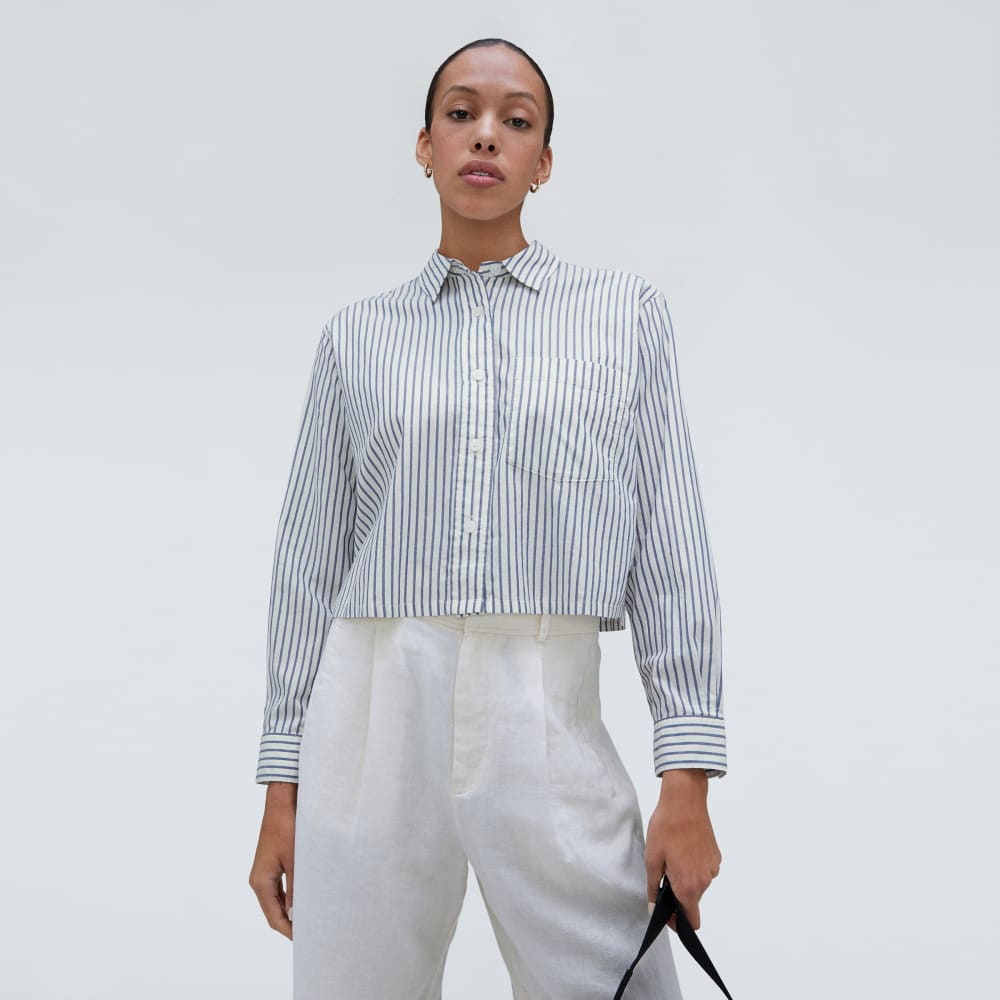 The Way-Short Shirt in Silky Cotton | Deep Blue / Canvas