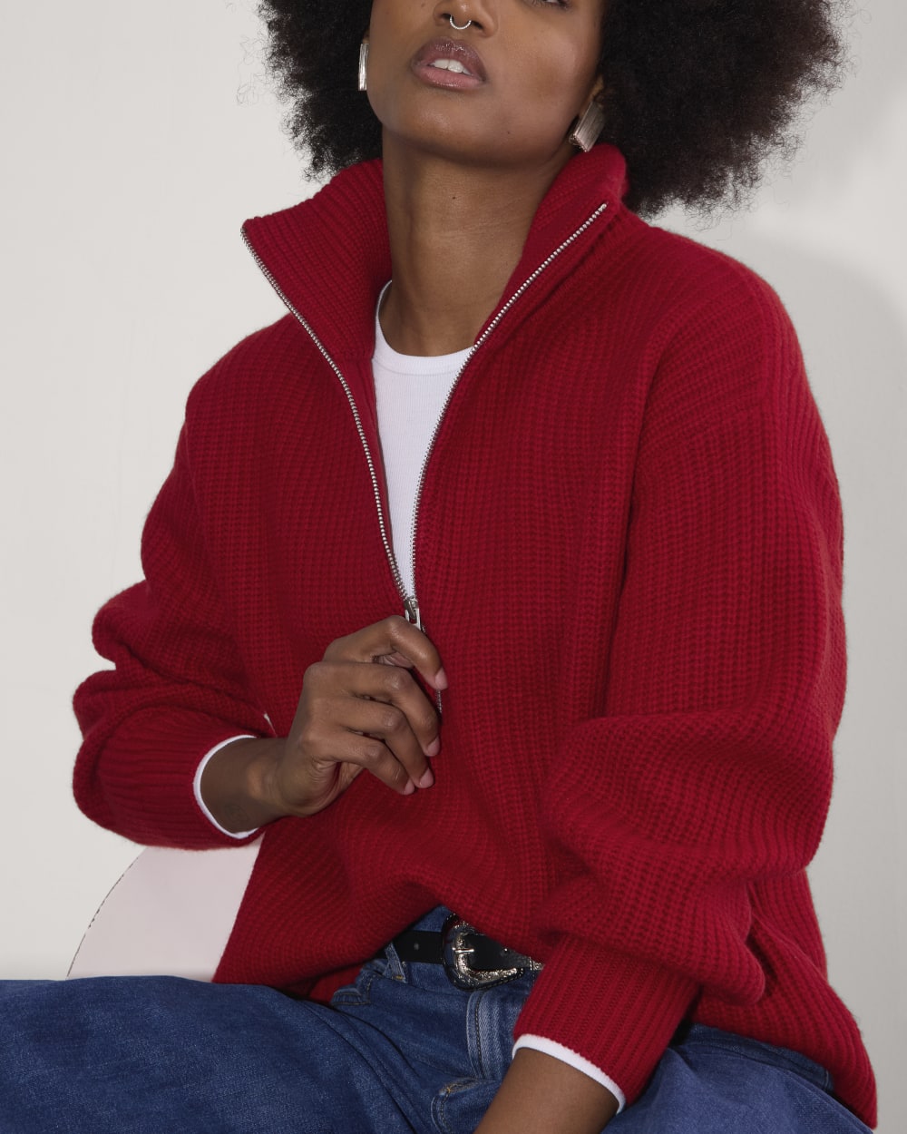 The Half-Zip Sweater in Luxe Merino | Berry Red