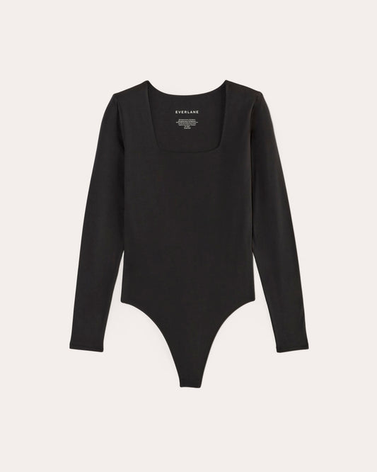 The Long-Sleeve Supima® Square-Neck Bodysuit | Black | Thong