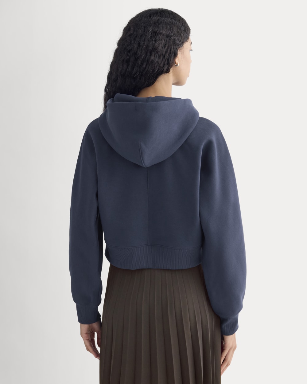Luxe Fleece Full-Zip Cropped Hoodie | Navy