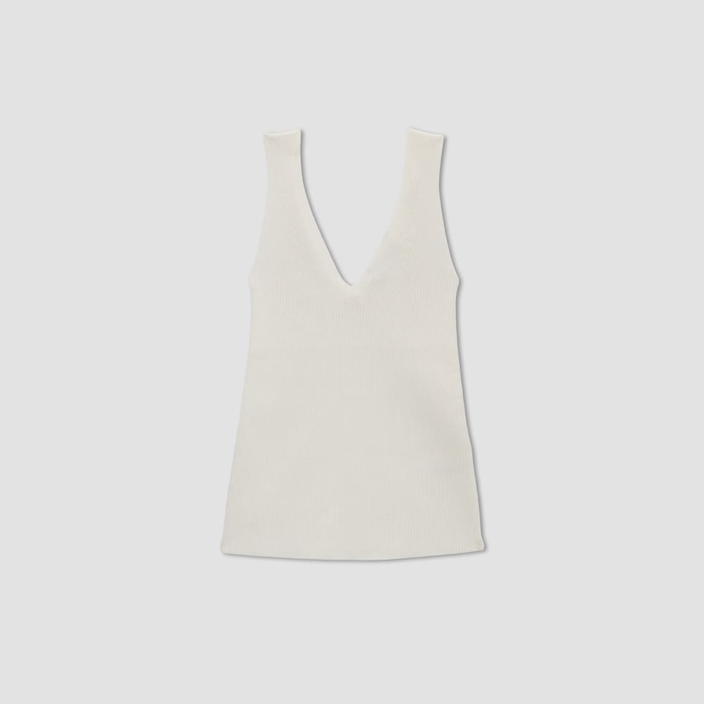 The Ribbed Cotton Double V Top | Bone