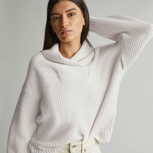 The Felted Merino Shawl Collar Sweater | Heathered Oat
