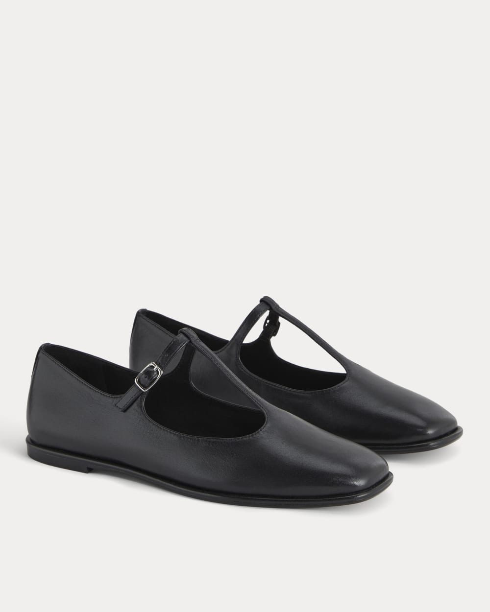 The Leather T-Strap Flat | Black
