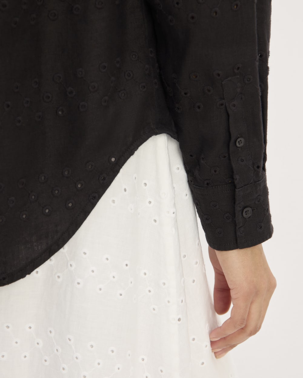 The Linen Eyelet Relaxed Shirt | Black Eyelet