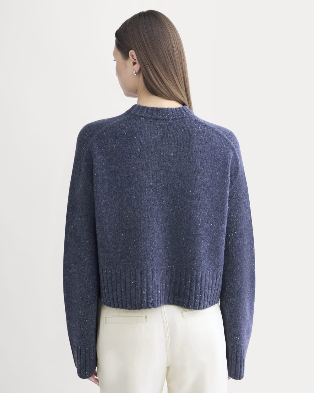 Cropped Boxy Crew in Luxe Merino | Heathered Blue Donegal