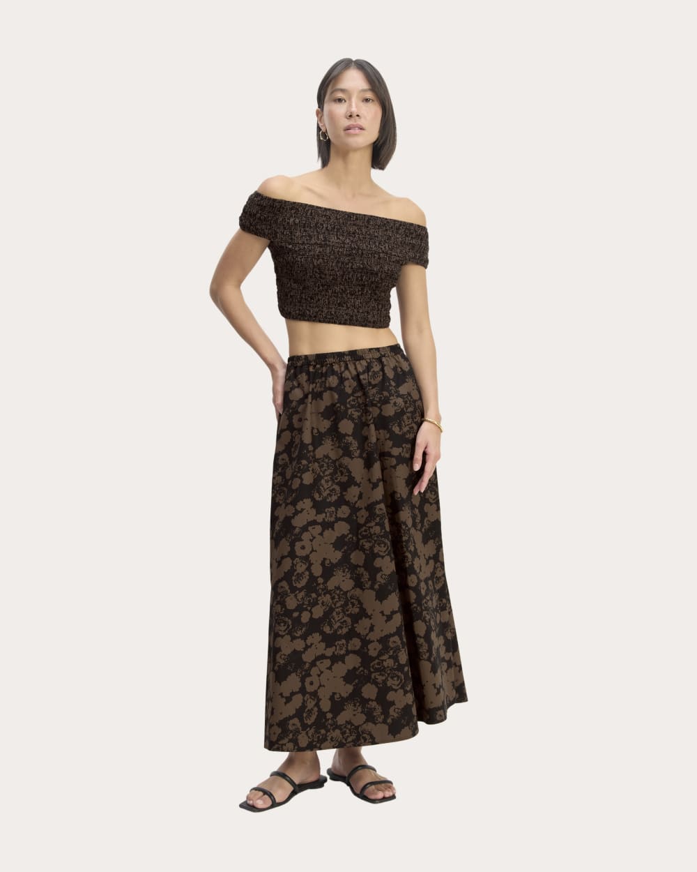 The Supima® Pull-On Maxi Skirt | Black / Cocoa Floral