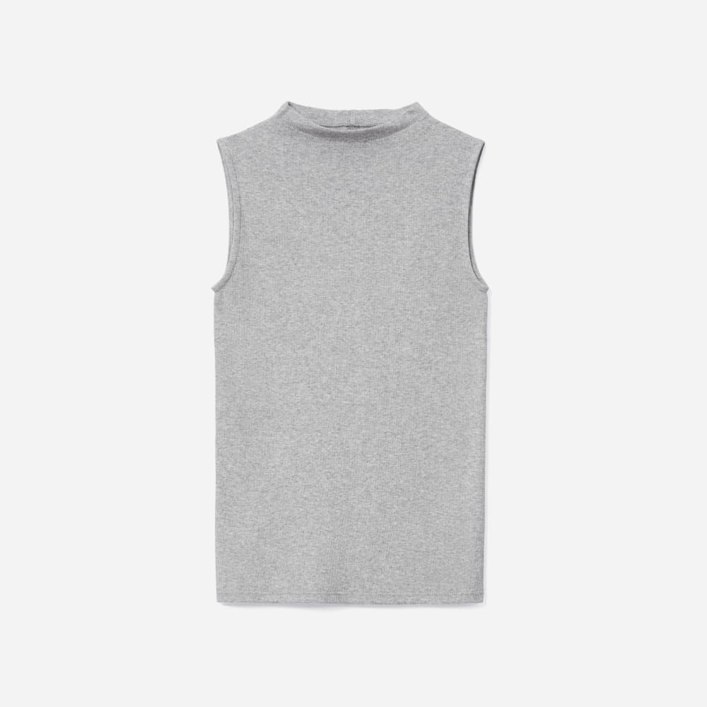 The Pima Micro-Rib Funnel-Neck Tank |  Heathered Grey