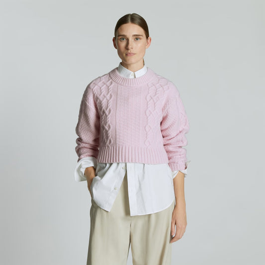 The Felted Merino Cropped Cable Sweater | Light Lilac
