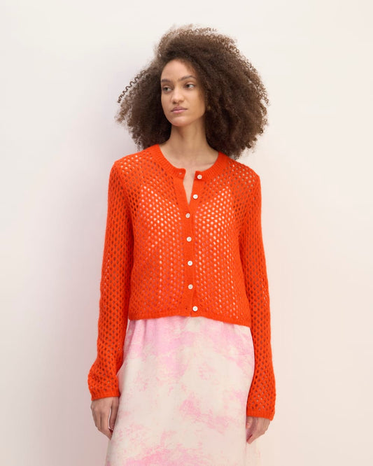 The Everlane x Marques' Almeida Alpaca Mesh Cardigan | Red Orange