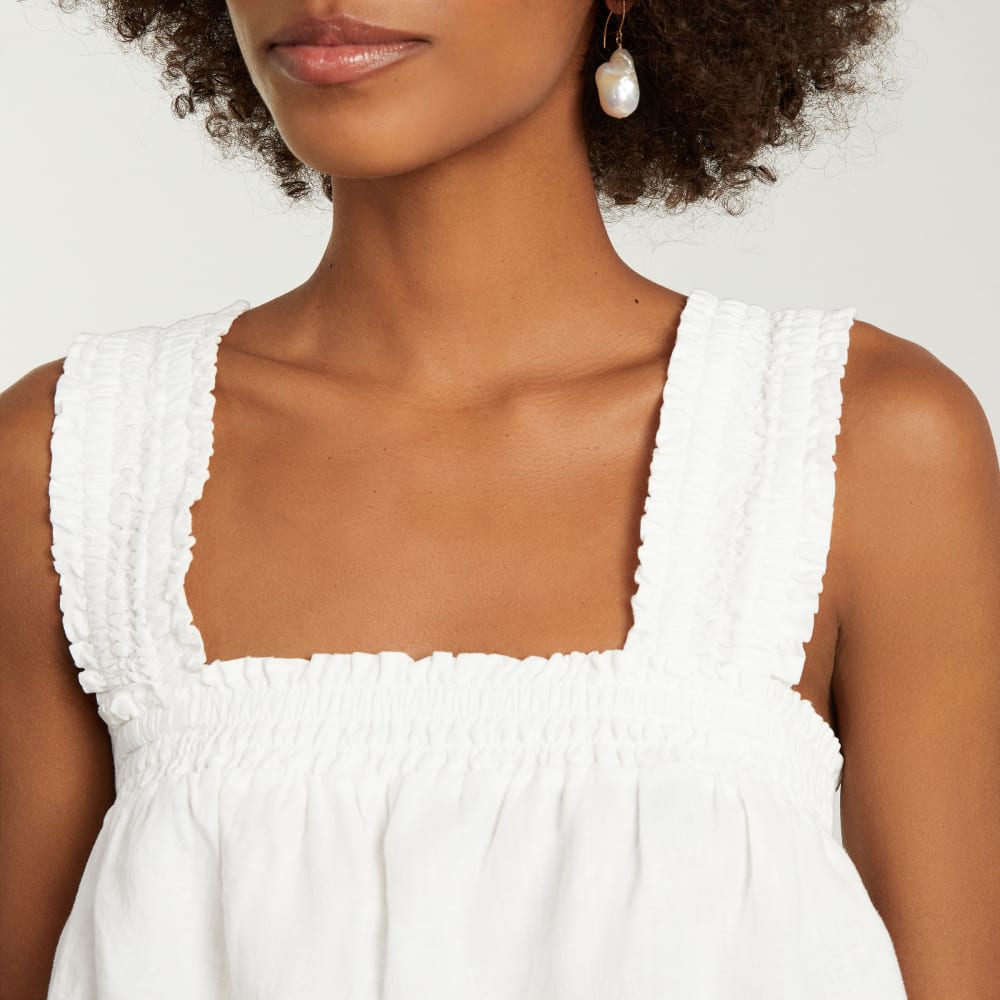The Smocked Linen Cami | White