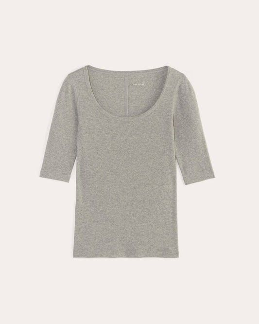 The Luxe Rib Scoop-Neck Tee | Heathered Grey