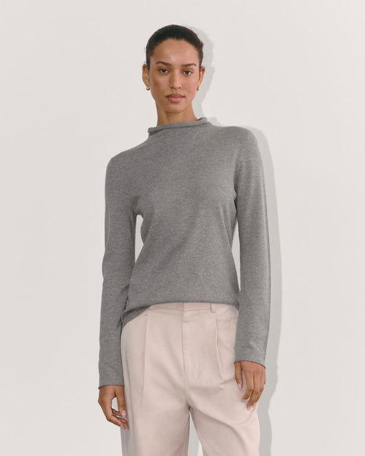 The Funnel Neck in Cotton Cashmere | Heather Charcoal