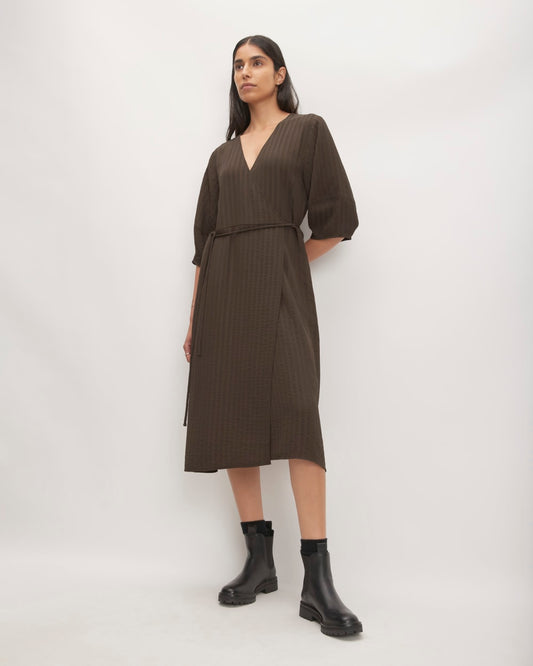 The City Stripe Wrap Dress | Earth Brown