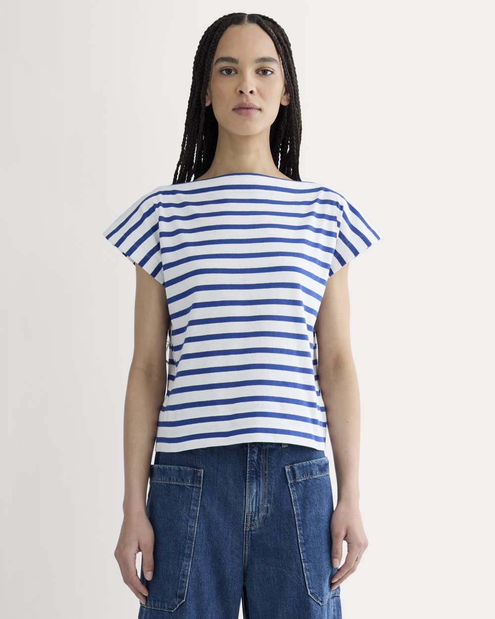 The Oversized Muscle Tee | Bone / Mazarine Blue