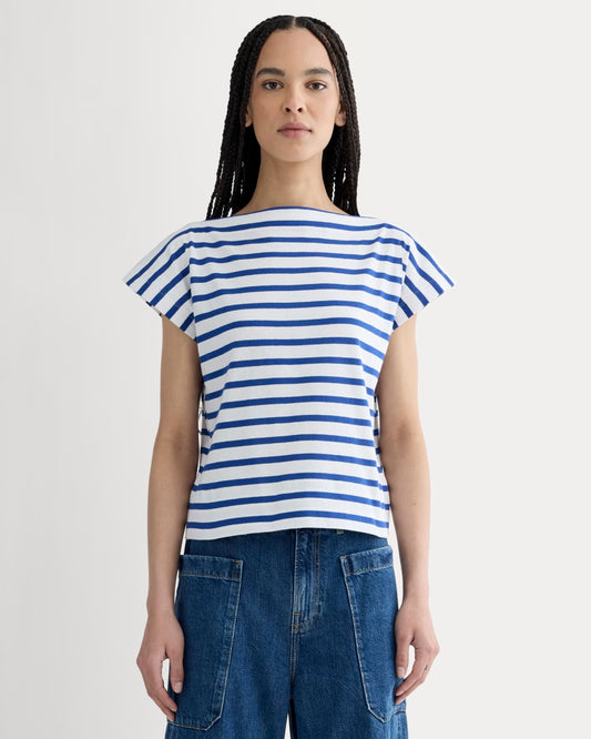 The Oversized Muscle Tee | Bone / Mazarine Blue