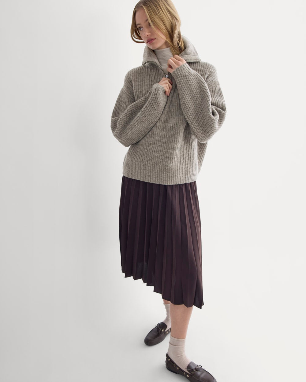 The Half-Zip Sweater in Luxe Merino | Heather Soft Taupe