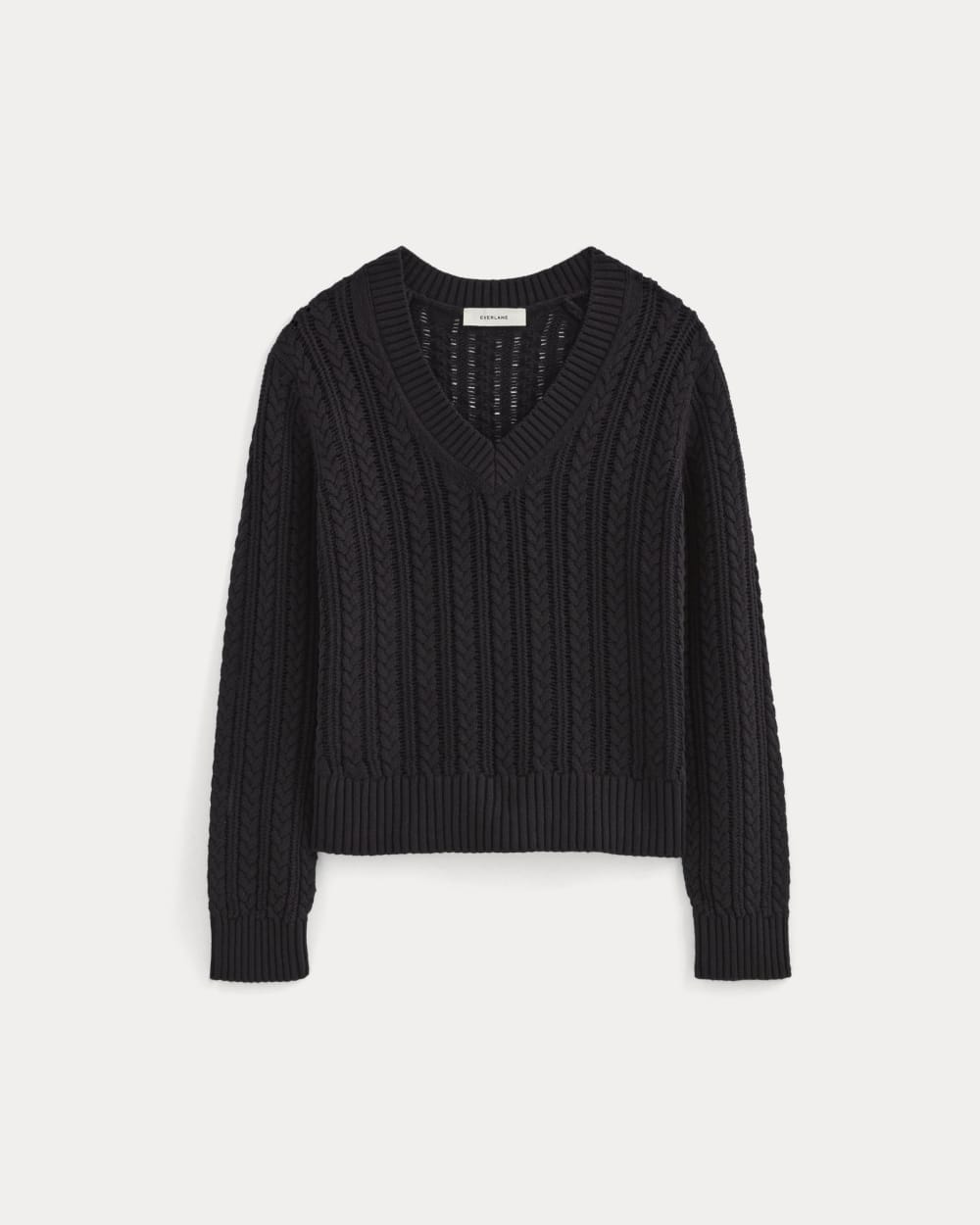 The Mesh Cable V-Neck in Everyday Cotton | Black