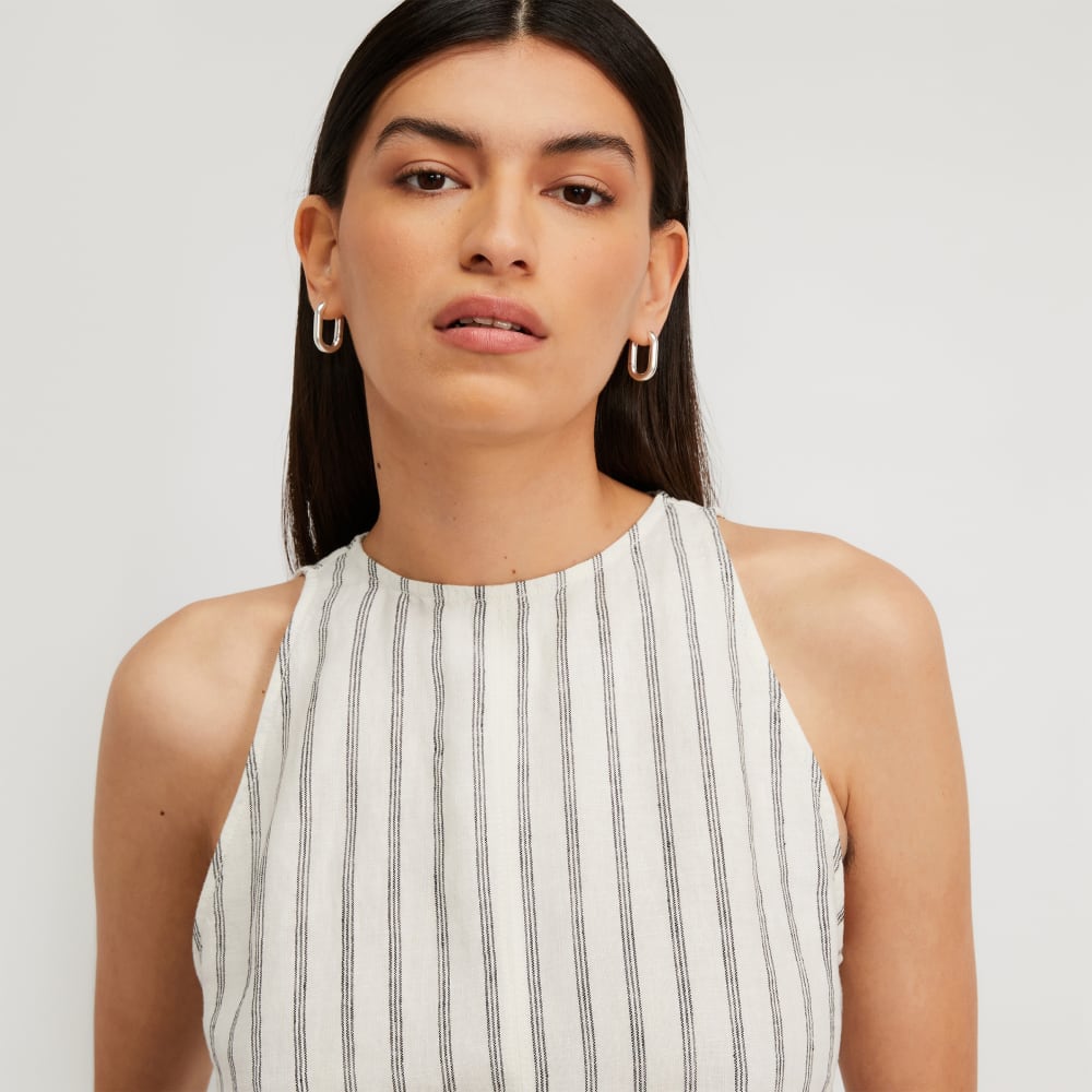 The Linen High-Neck Tank | Black / Canvas Tan