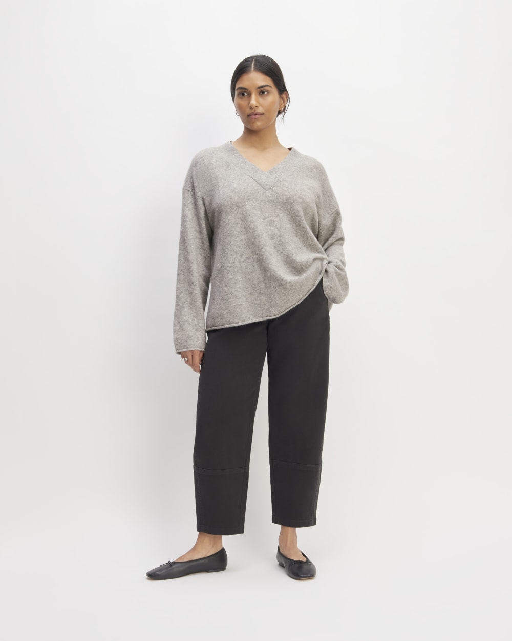 The Cozy-Stretch V-Neck Sweater | Heathered Grey