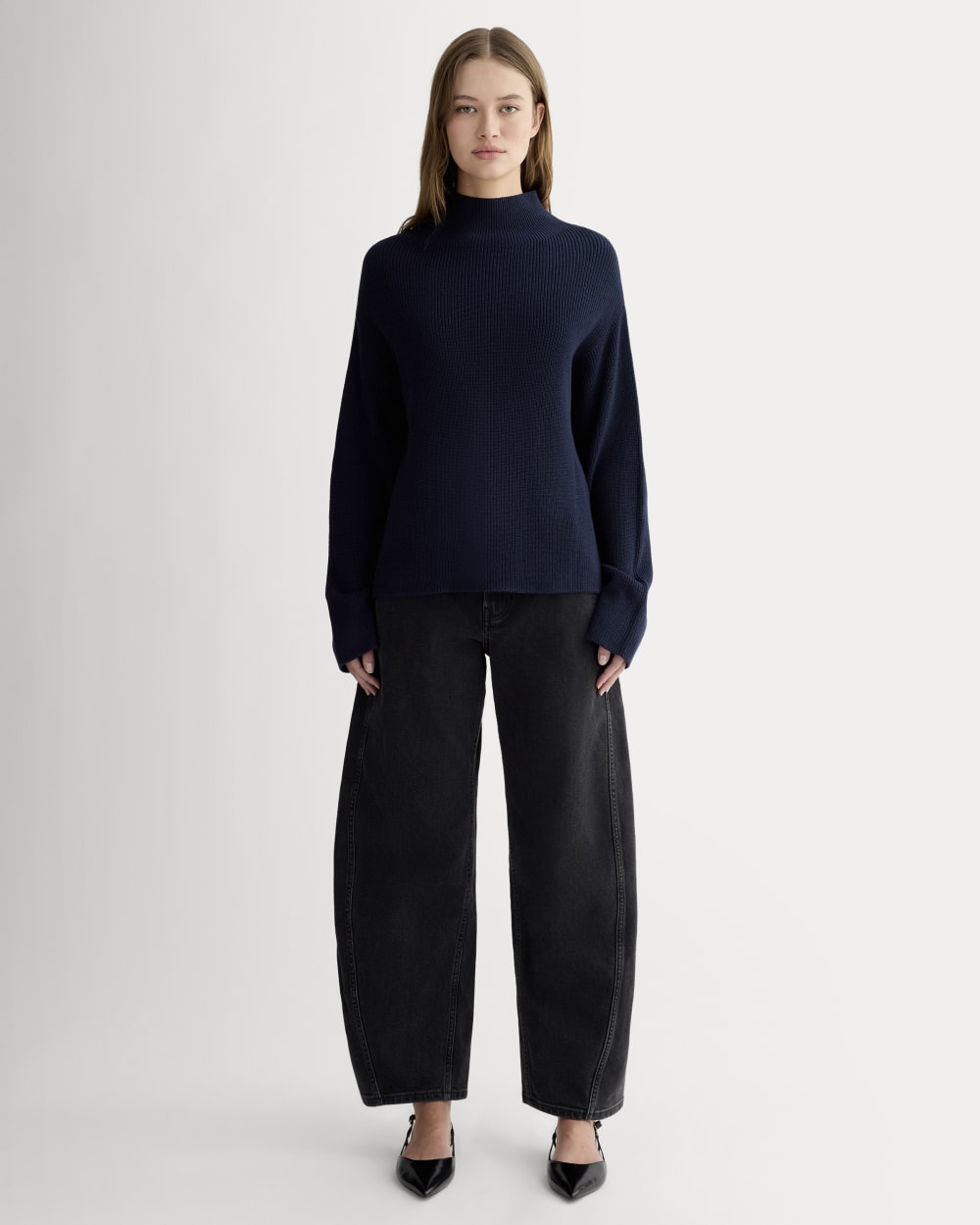 The Slouchy Funnel Neck in Everyday Cotton | Navy