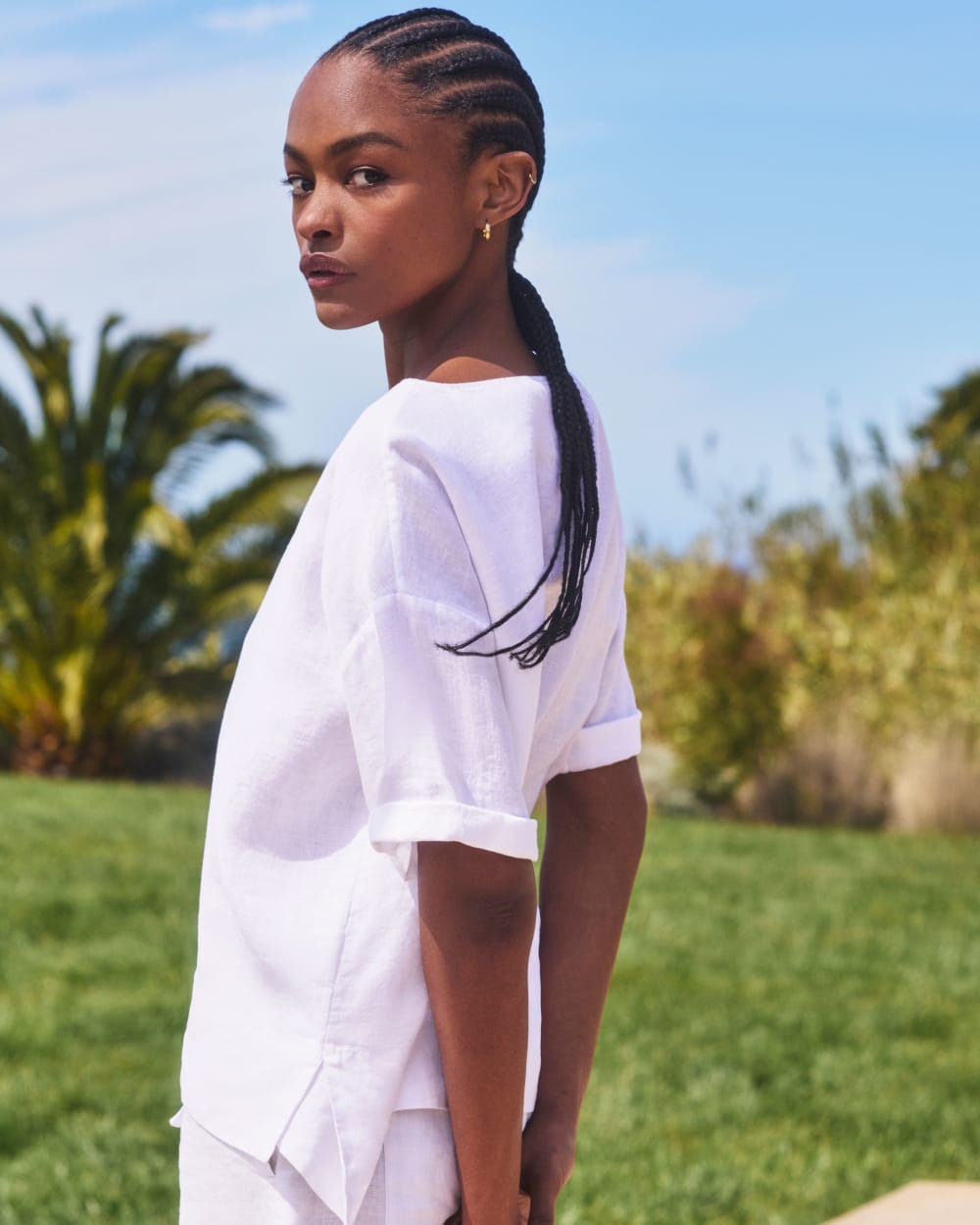 The Boatneck Top in Linen | White
