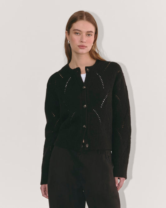 The Pointelle Cardigan in Cloud | Black