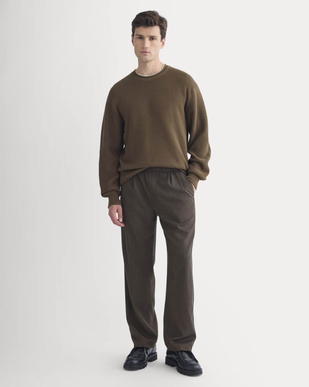Waffle Rollneck Crew in Everyday Cotton | Cocoa