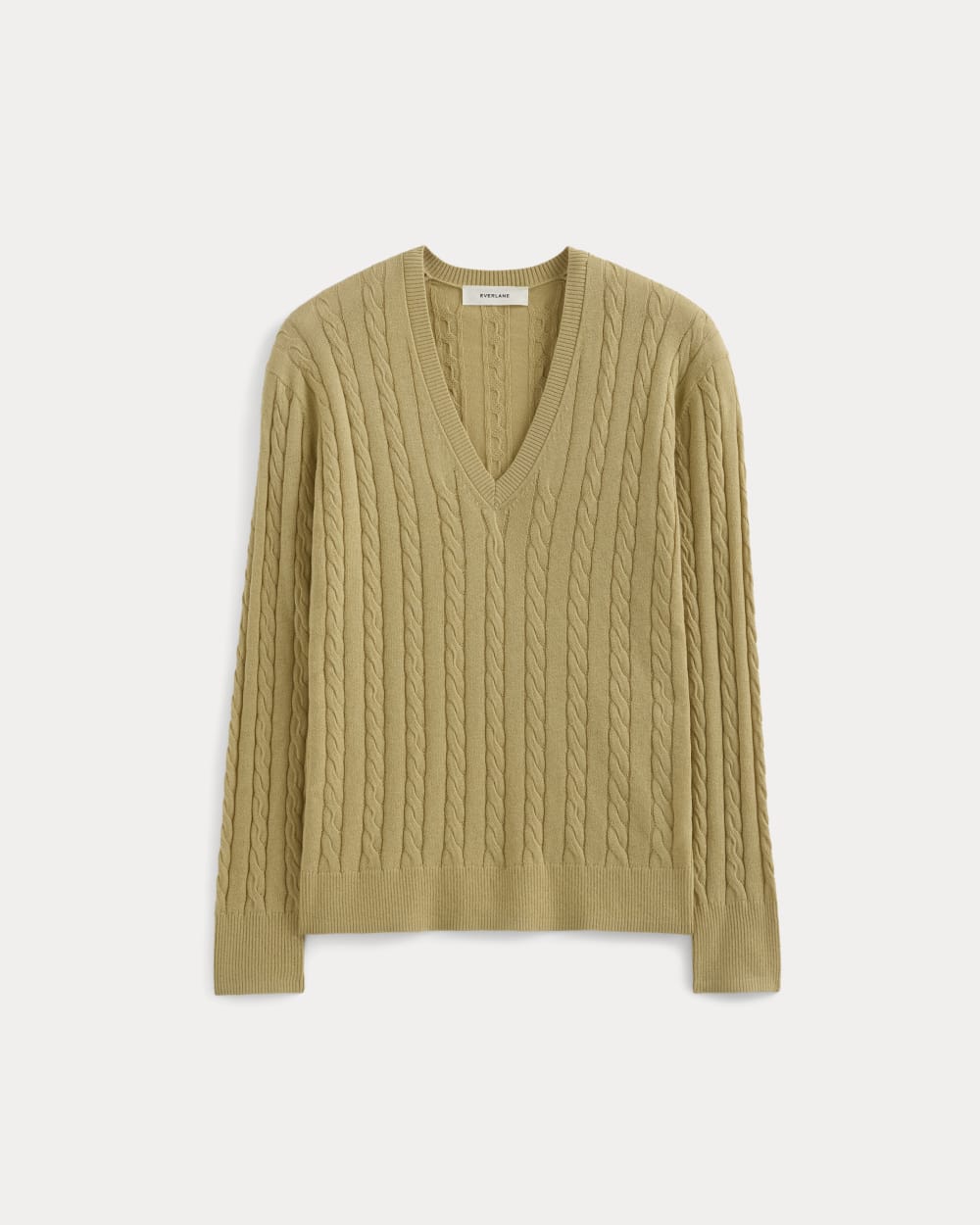 The Cable V-Neck in Cotton Cashmere | Classic Khaki