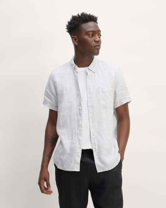 The Classic Short-Sleeve Shirt in Linen | White / Black