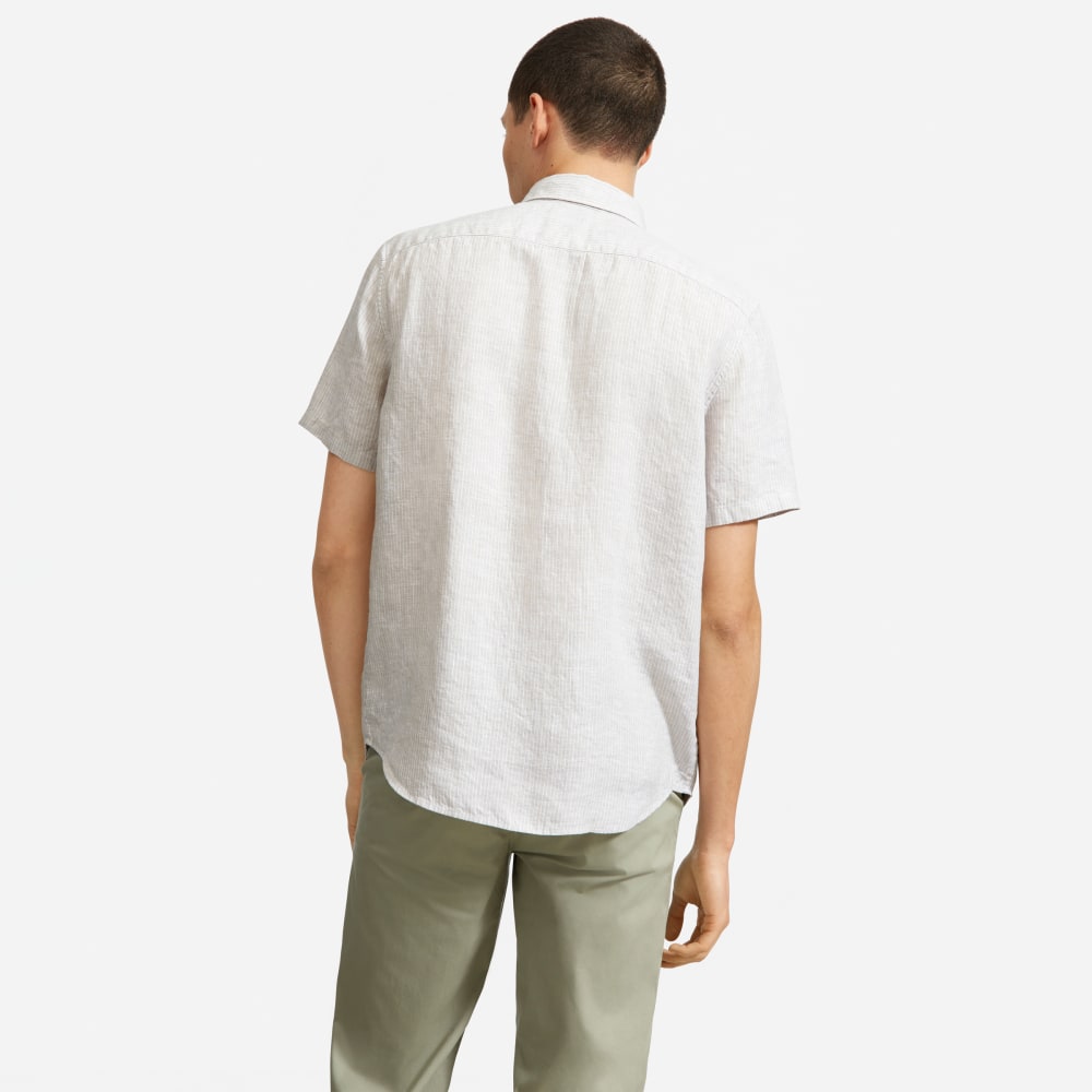 The Classic Short-Sleeve Shirt in Linen | Stone / White Stripe