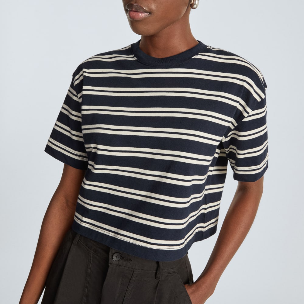 The Organic Cotton Cropped Tee | Navy / Tan