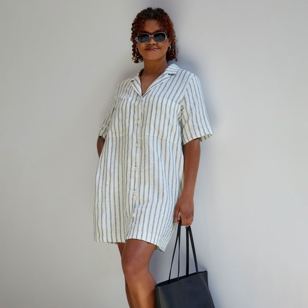 The Linen Workwear Dress | Black / Canvas Tan