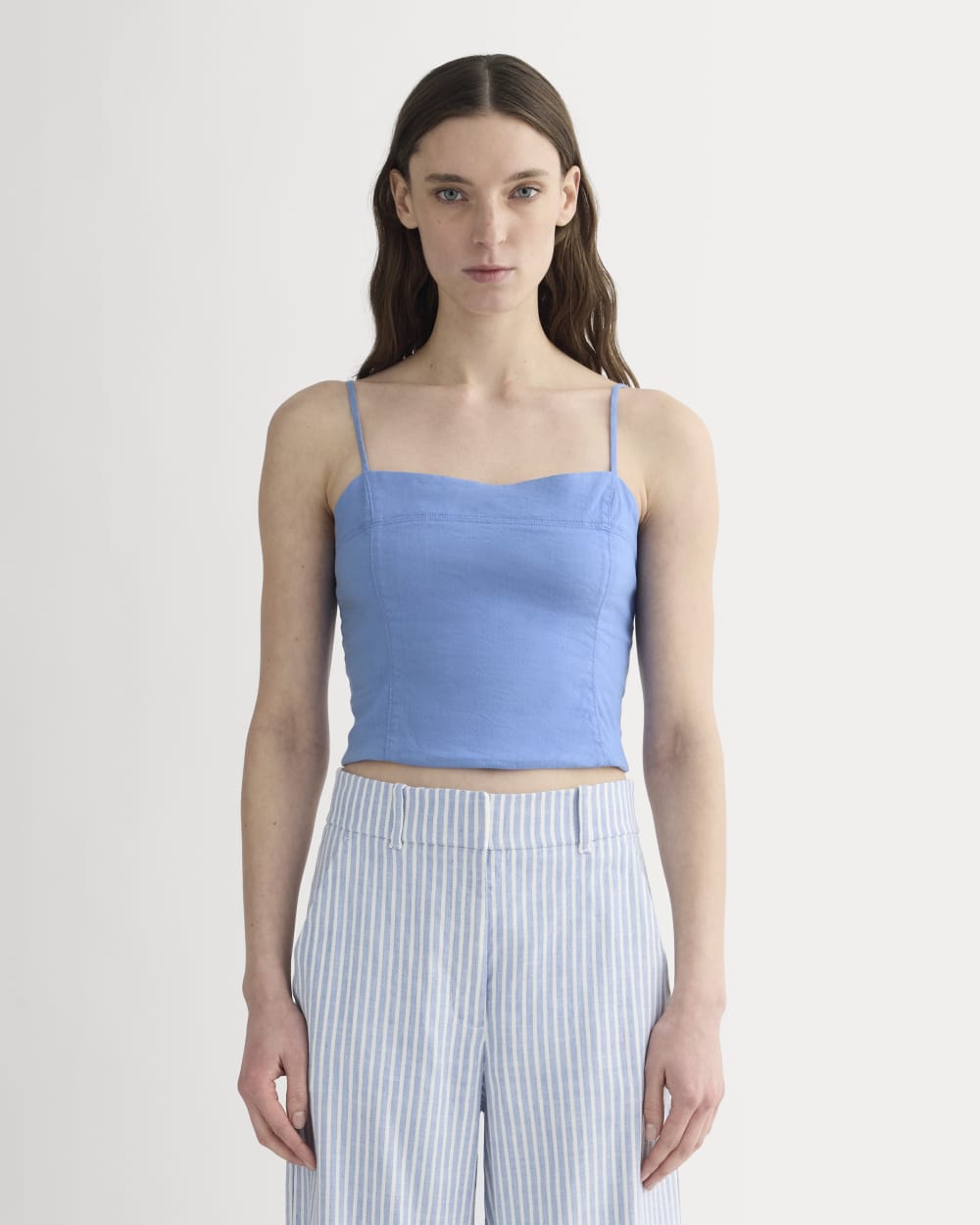 The Seamed Top in Stretch Linen | Bluebell