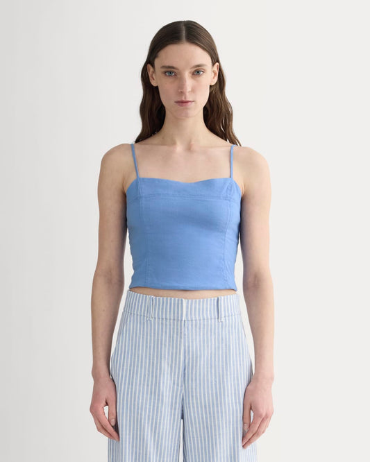 The Seamed Top in Stretch Linen | Bluebell