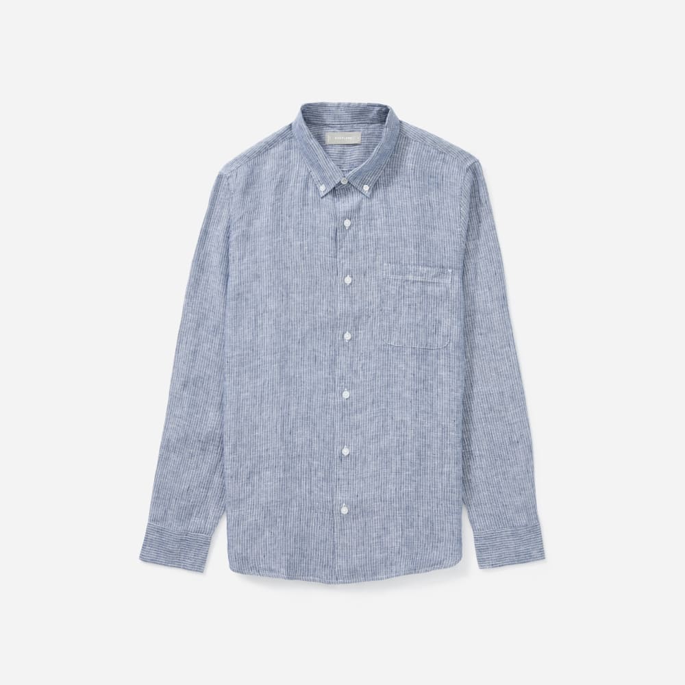 The Classic Shirt in Linen | Blue / White Pinstripe