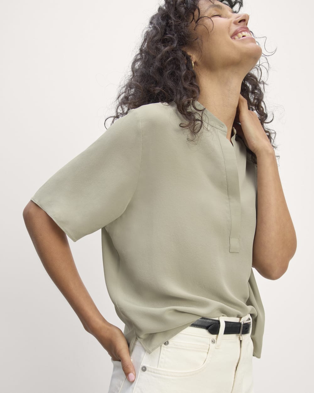 The Popover Top in Washable Silk | Seagrass