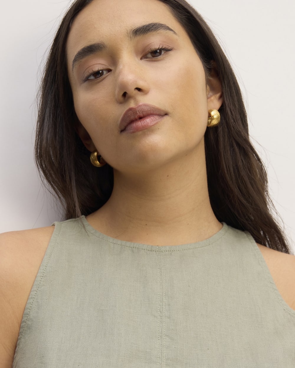 The Linen High-Neck Tank | Sage Green