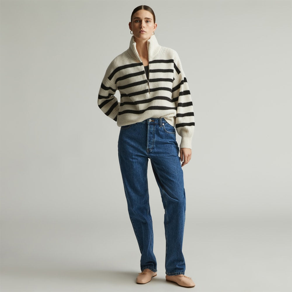 The Half-Zip Sweater in Luxe Merino | Bone / Black