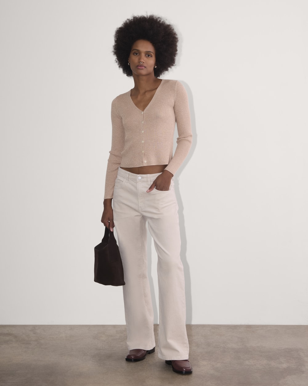 The Cardigan in Lurex Merino | Rose Gold