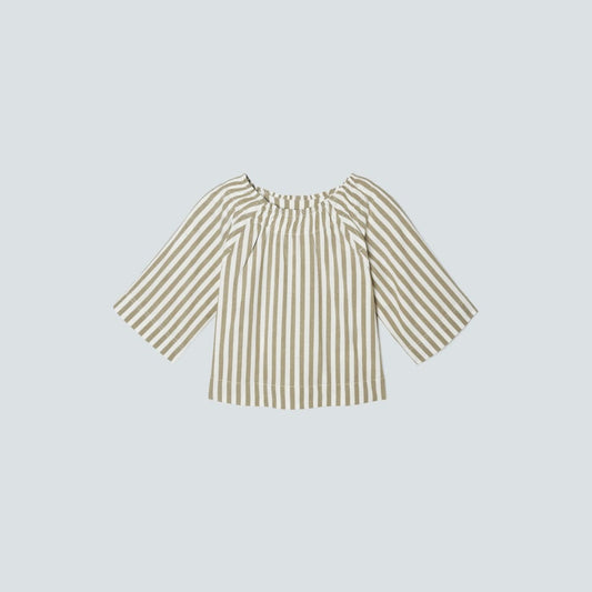 The Seersucker Gathered Tee | Nutria / Off-White