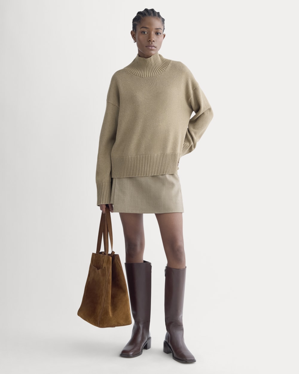The Boxy Turtleneck in Everyday Cotton | Dark Heathered Camel