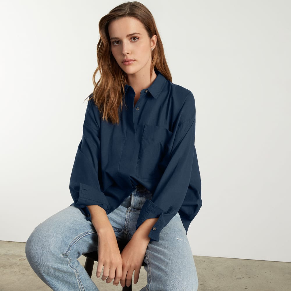 The Oversized Silky Cotton Shirt | Navy