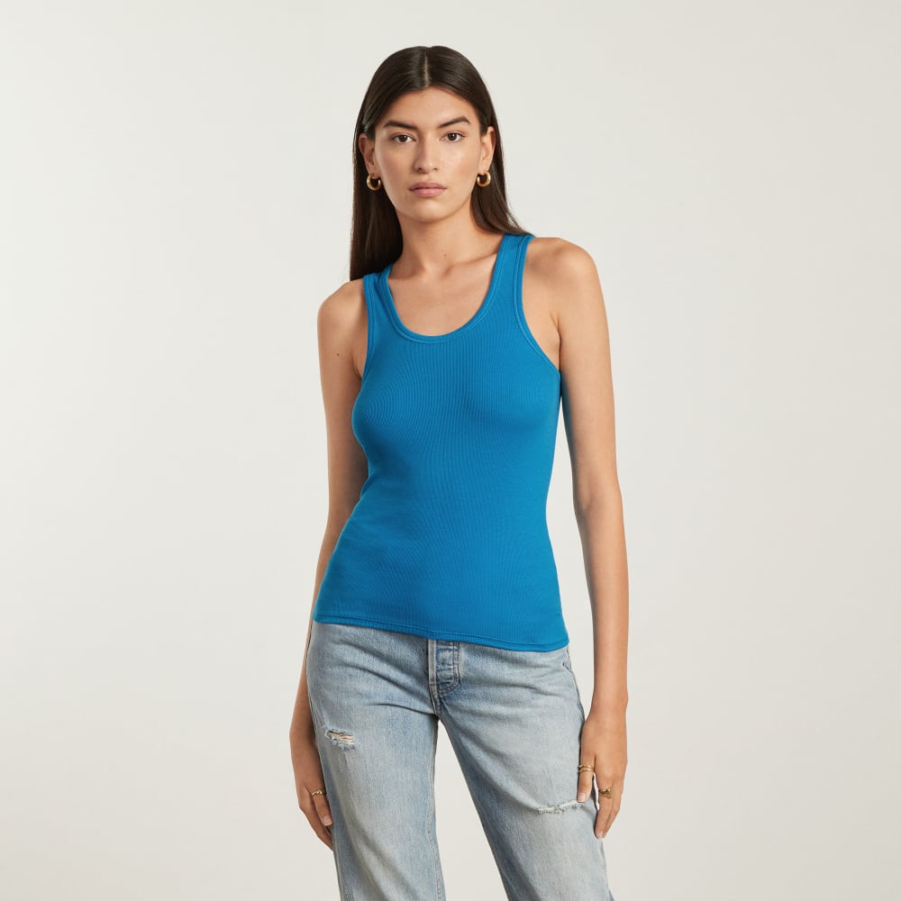 The Pima Micro-Rib U-neck Tank | Horizon Blue
