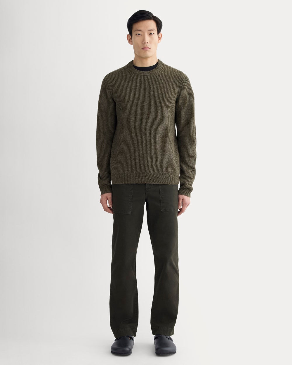 The Fisherman Crew in Wool Cashmere | Heathered Army Green